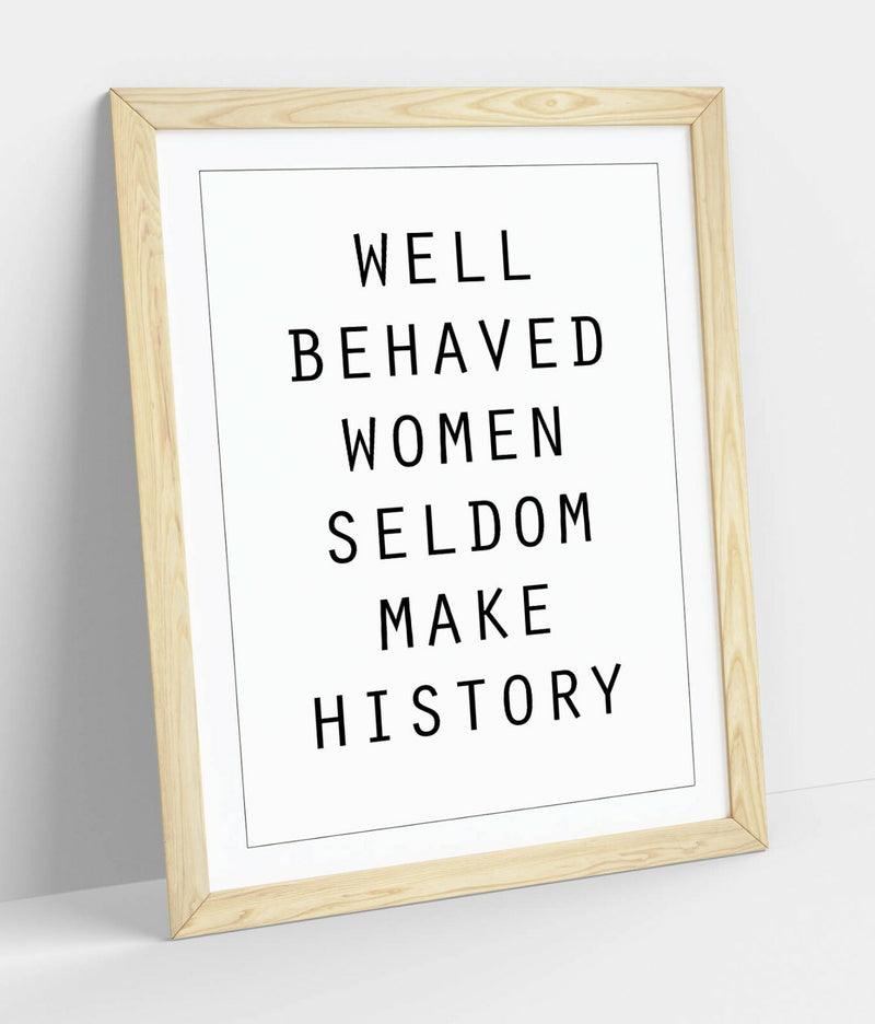 Framed Feminist Wall Art - Motivational Women Empowerment Poster With Woodgrain Frame