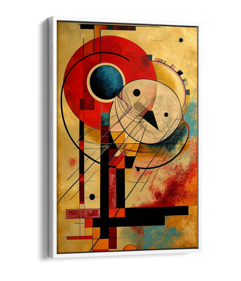 Canvas Art Print Abstract Wall Art - Kandinsky Style Red Beige Artwork With Float Effect Frame