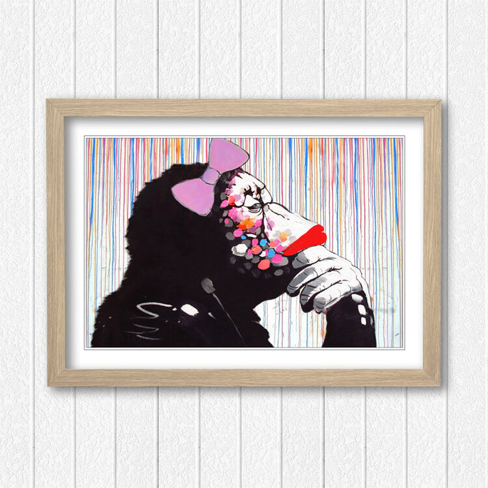 MONKEY DJ BANKSY STREET ART FRAMED POSTER PICTURE PRINT ARTWORK RAIN FEMALE