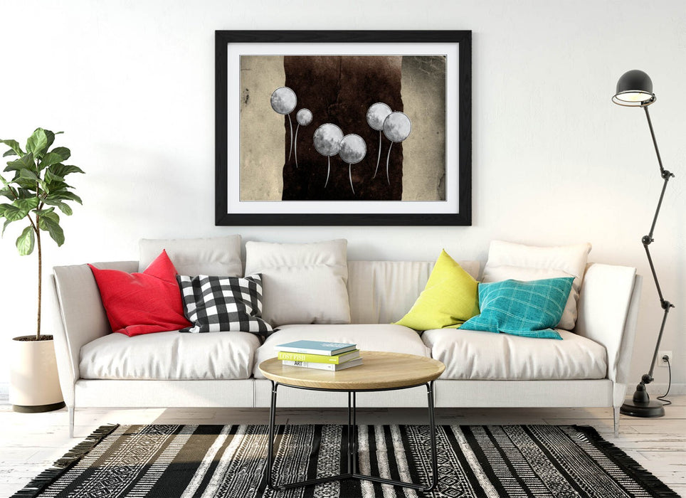 Abstract Dandelion Art - Handmade UK Floral Poster | Woodgrain Frame Finish