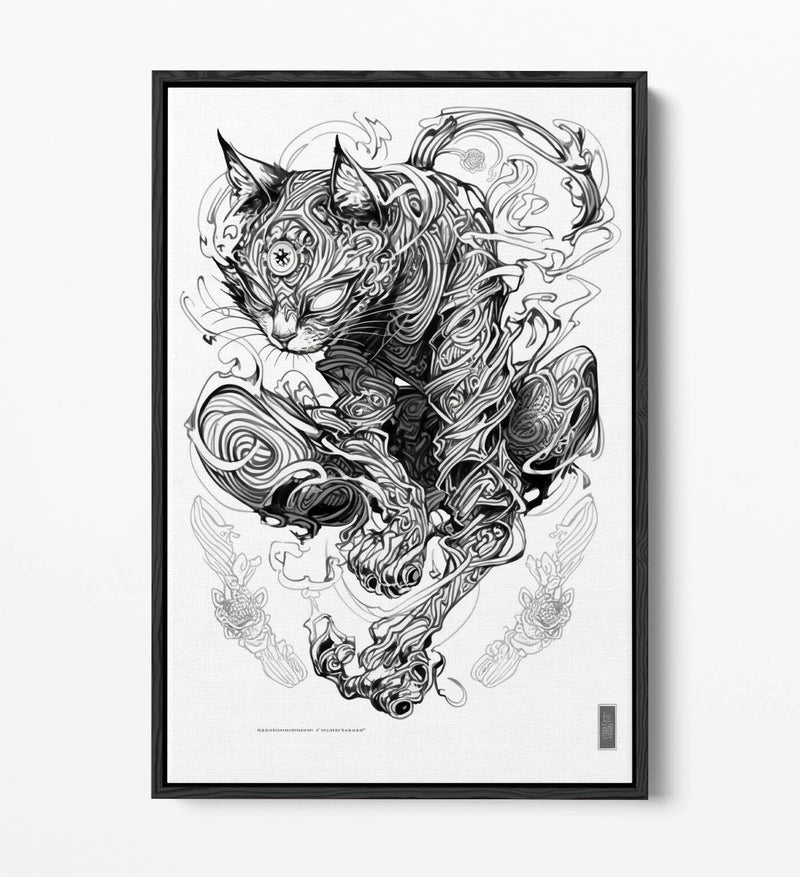 Cat Canvas Wall Art – Black Sketch Line Art Print | Float Effect Canvas, Handmade