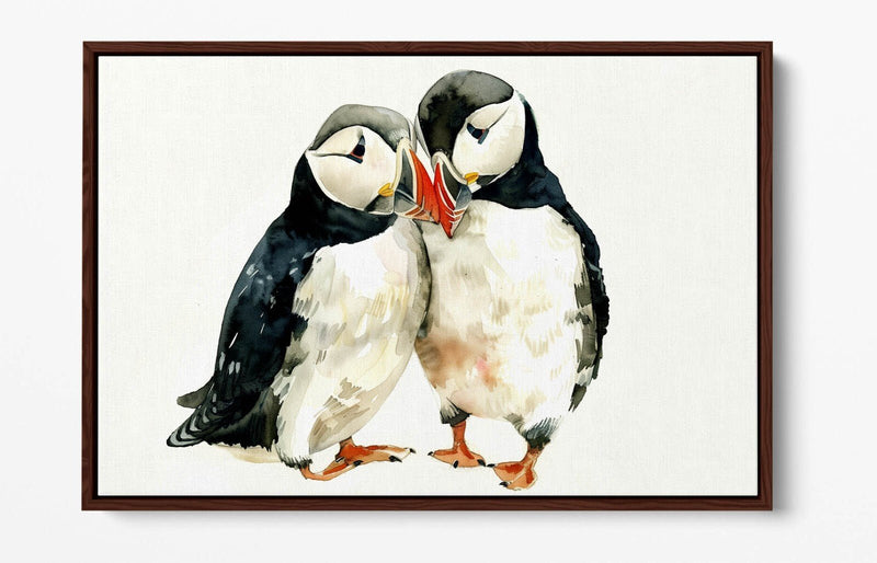 Puffins Canvas Art – Cute Animal Artwork Float Effect Canvas Wall Decor