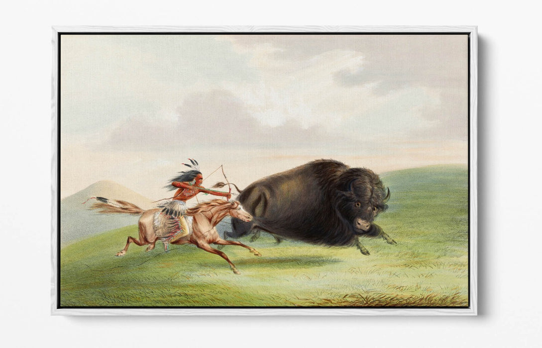 GEORGE CATLIN, BUFFALO HUNT CHASE -FLOAT EFFECT CANVAS WALL ART PRINT