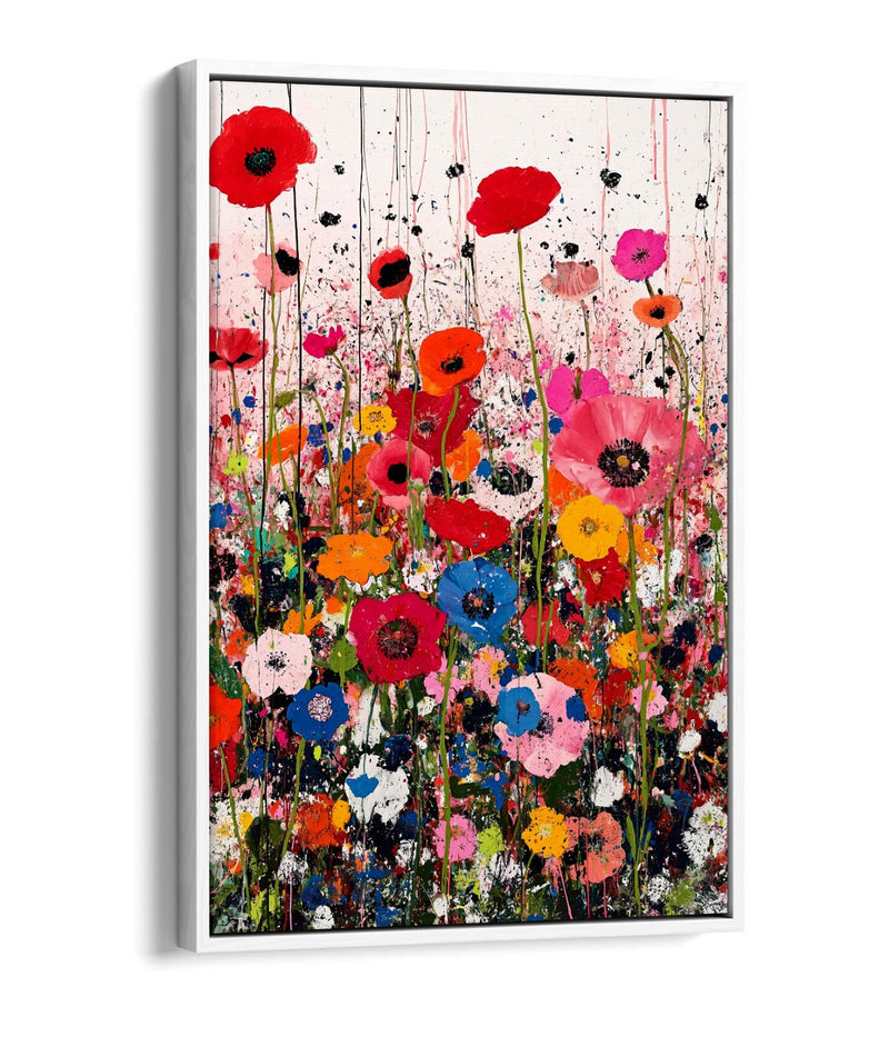 Poppy Canvas Art - Multi Colour Flowers On Float Effect Canvas Print