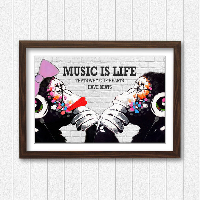 MONKEY DJ BANKSY MUSIC IS LIFE STREET WALL FRAMED ART PRINT ARTWORK 4 SIZES