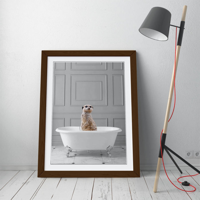MEERKAT IN BATHTUB - QUIRKY ART FRAMED POSTER PICTURE PRINT BATHROOM ARTWORK