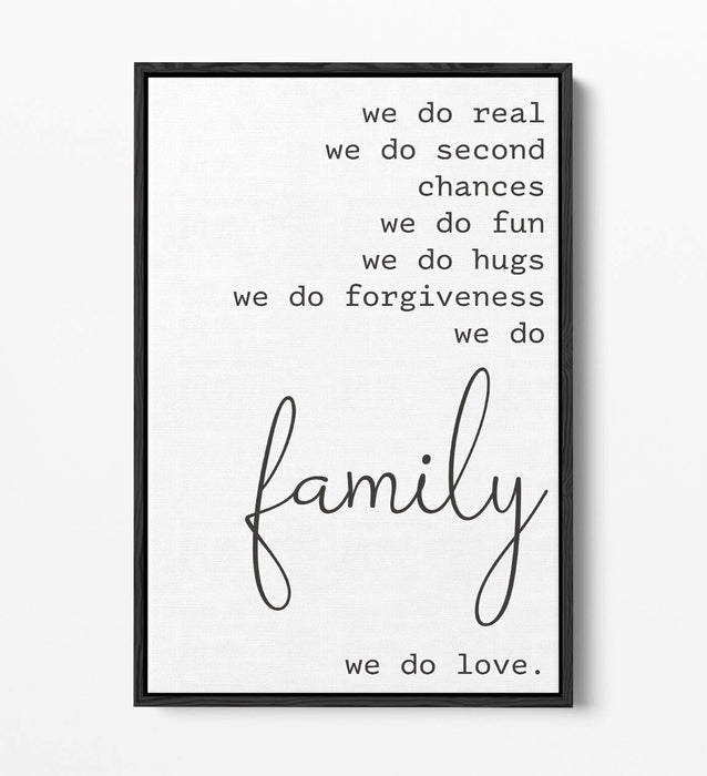 "WE DO FAMILY" LOVE HOME QUOTE SLOGAN -FLOAT EFFECT CANVAS WALL ART PRINT