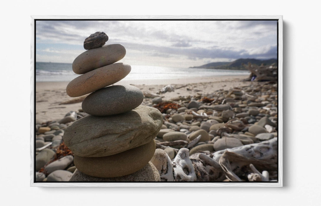 Canvas Wall Art – Stacked Zen Stones Float Effect Print | Handmade Coastal Decor