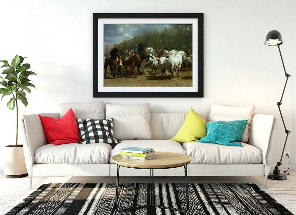 Framed Art Print - Vintage Horse Fair Print in Natural Wood Grain Frame | Handmade UK