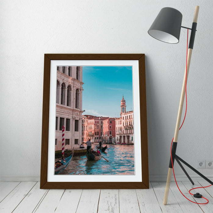 Venice Gondola Poster - Framed Wall Art With Faux Wood Frame & Archival Ink Print