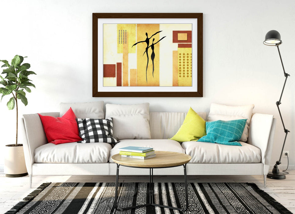 Abstract Bedroom Art - Beige Abstract Poster Framed Wall Art With Wood Grain Frame