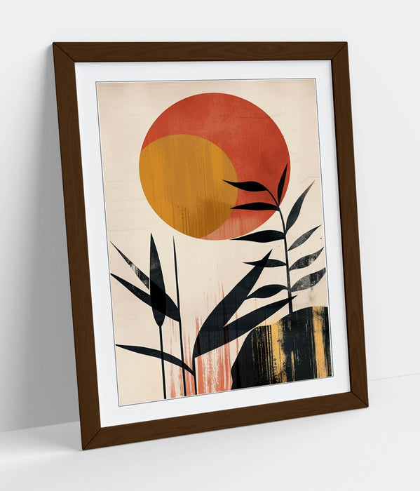 Boho Minimalist Wall Art – Framed Sun And Plants Poster | Handmade UK Decor