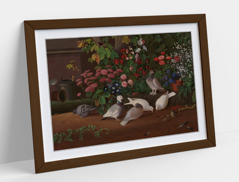Framed Wall Art - Ferdinand Von Wright Garden Flower Print With Woodgrain Frame