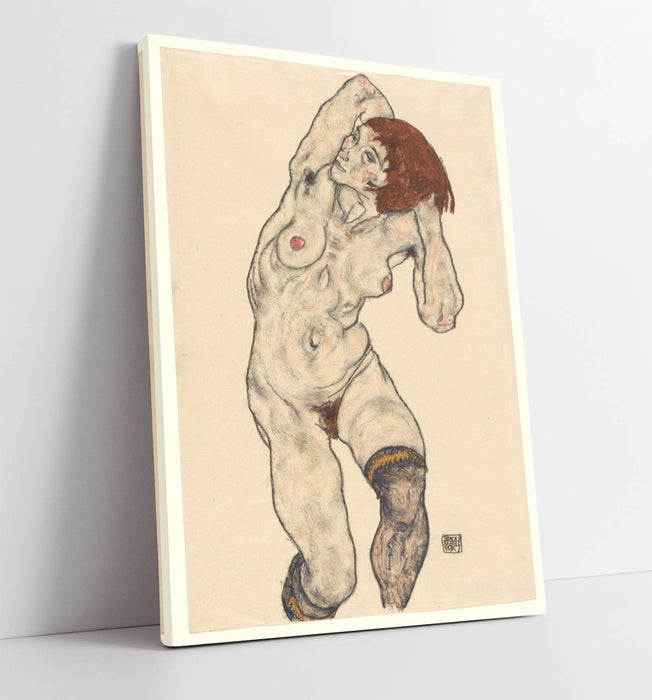 Canvas Wall Art - Egon Schiele Nude Art Print With Framed Picture & Satin Finish