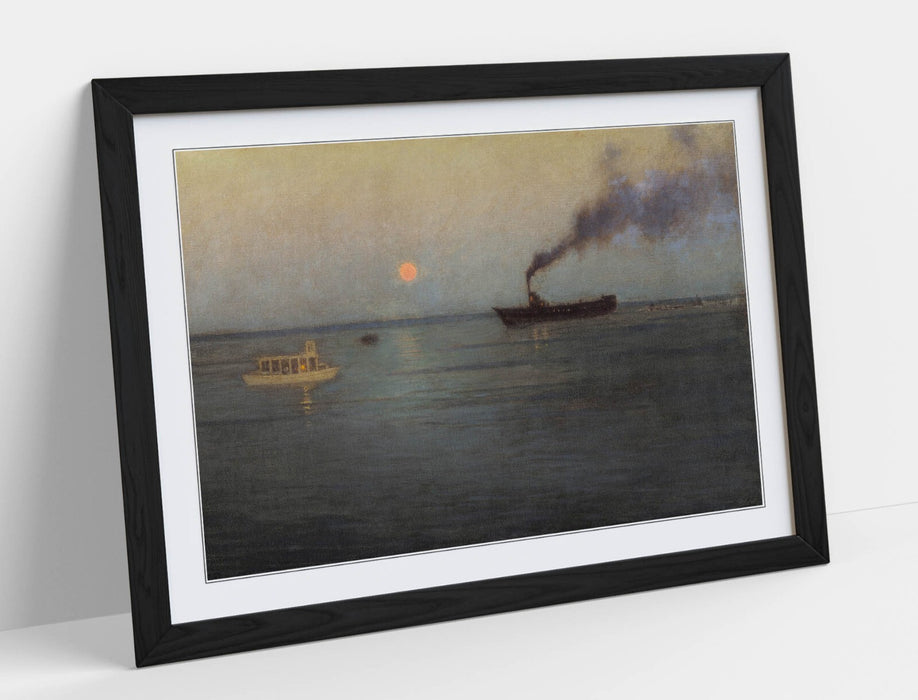 Framed Art Poster - L. Birge Harrison Rosy Moon Charleston Harbor Print UK