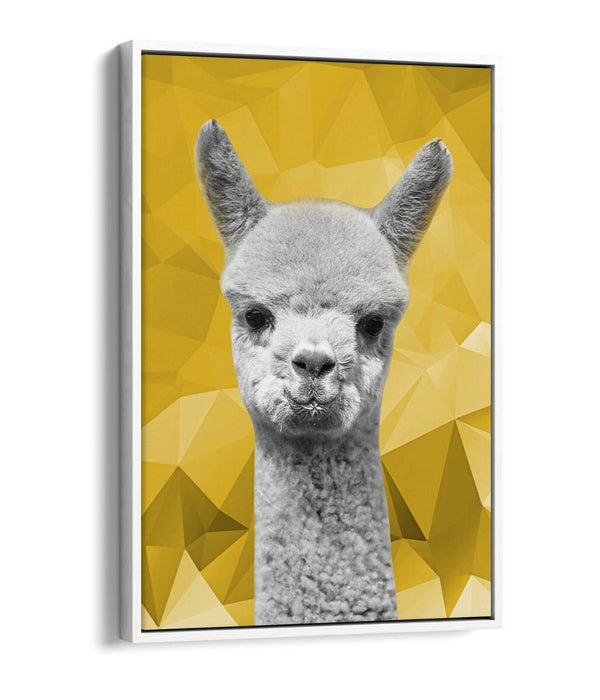 MUSTARD GEO ALPACA -FLOAT EFFECT CANVAS WALL ART PIC PRINT- BLACK & WHITE