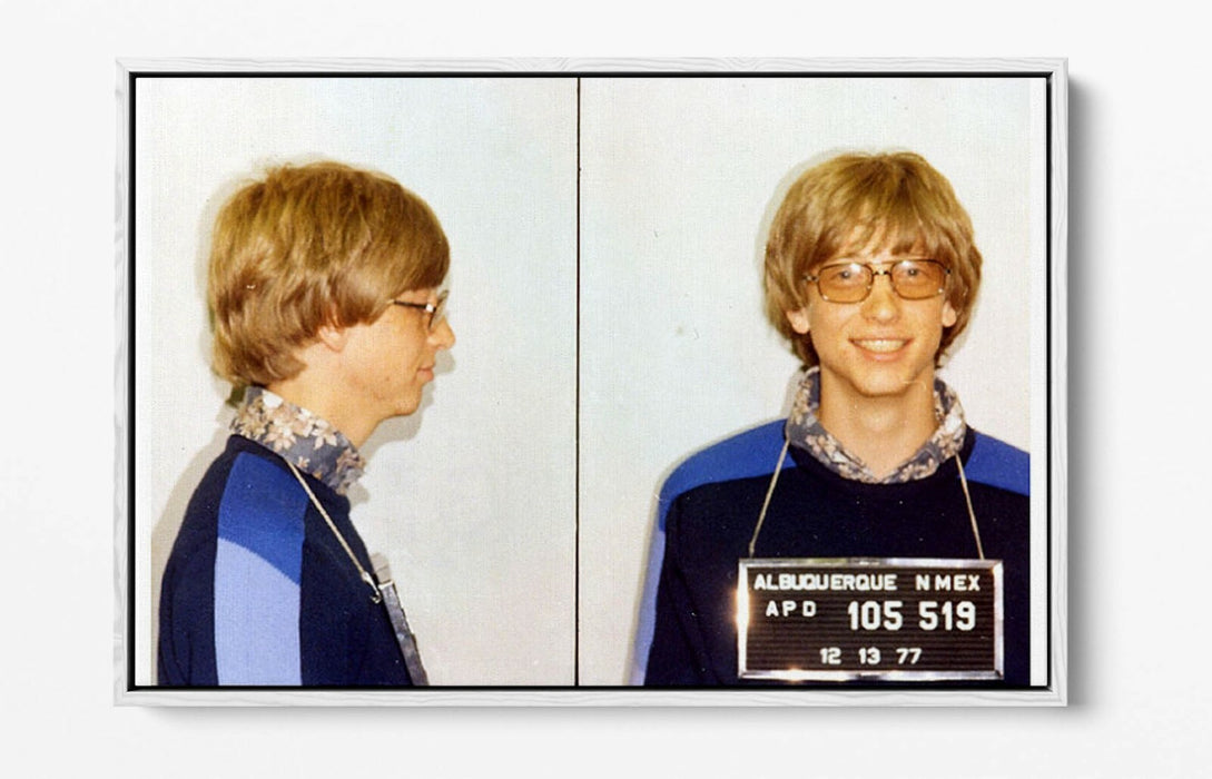 BILL GATES MUGSHOT 2 -FLOAT EFFECT CANVAS WALL ART PIC PRINT- BLUE YELLOW
