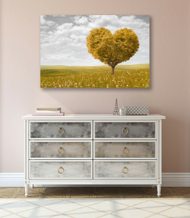 Heart Shaped Canvas Art – Yellow Heart Print Tree Leaf Wall Art | Ready To Hang
