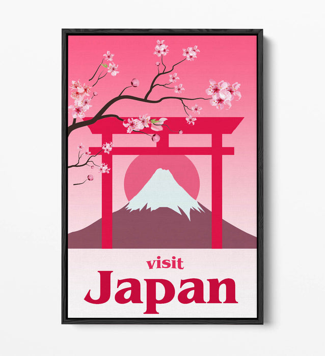 RETRO VINTAGE KAWAII PINK JAPAN TRAVEL POSTER -FLOAT EFFECT CANVAS ART PRINT