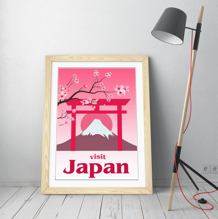 VINTAGE RETRO KAWAII PINK JAPAN TRAVEL POSTER -FRAMED WALL ART PICTURE PRINT
