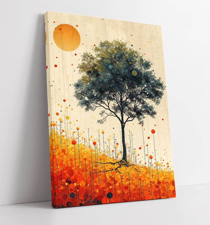 Abstract Canvas Wall Art – Tree Field Canvas Print With Orange Bubble Painting