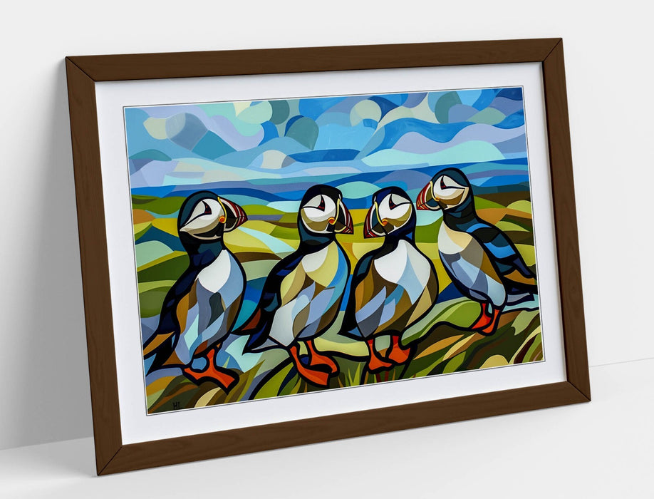 Framed Wall Art | Group of Puffins Seaside Coastal Home Decor Poster Print