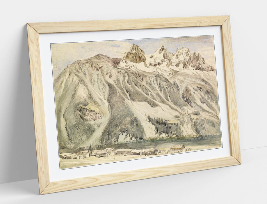 Framed Wall Art - John Ruskin Print Aiguilles Of Chamonix With Woodgrain Frame
