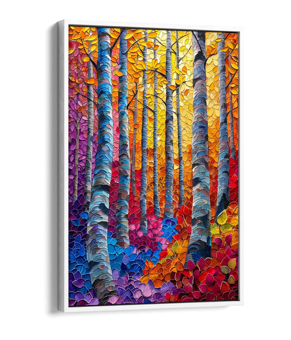 Forest Canvas Art – Multi Colour Birch Tree Wall Art | Float Effect Print