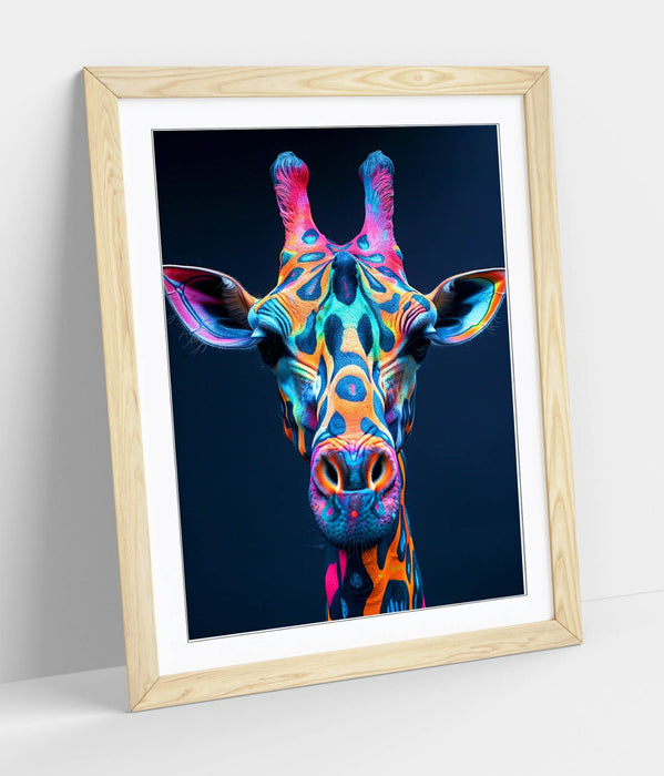 Giraffe Wall Art – Abstract Multi Color Artwork | Framed Animal Poster Print