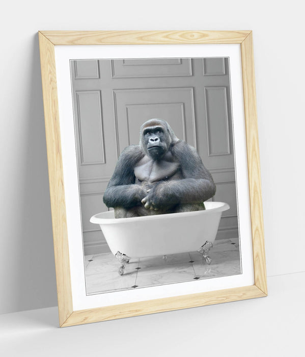 GORILLA IN BATHTUB -QUIRKY ART FRAMED POSTER PICTURE PRINT BATHROOM ARTWORK