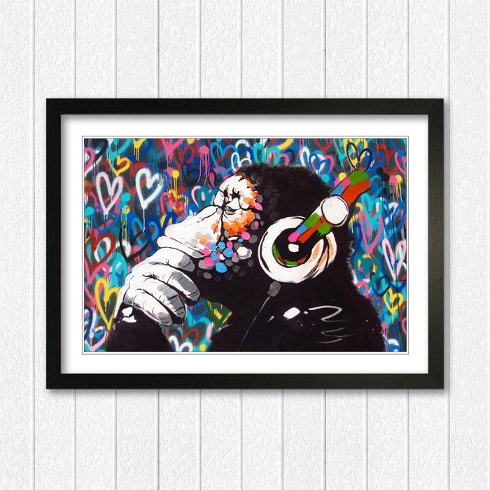 MONKEY DJ BANKSY LOVE WALL STREET ART FRAMED POSTER PICTURE PRINT ARTWORK