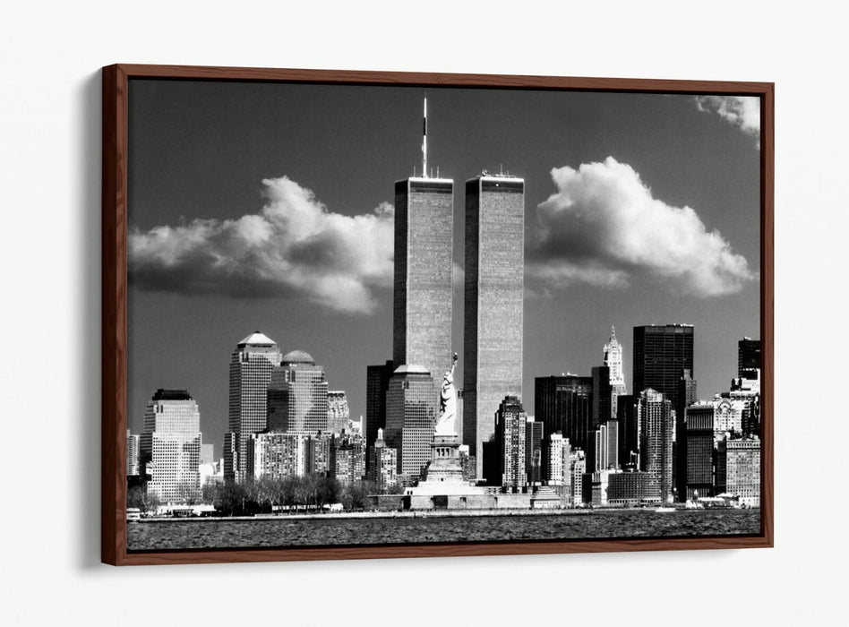 Canvas Wall Art - NYC Twin Towers Print | Float Effect, Black & White Decor
