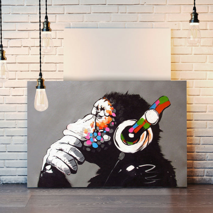 MONKEY DJ BANKSY CANVAS STREET WALL ART PRINT ARTWORK -  GORILLA