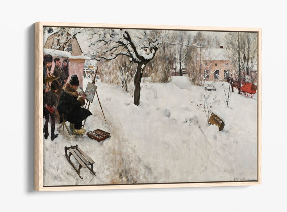 Float Effect Canvas Art – Carl Larsson Winter Painting Print on MDF Frame