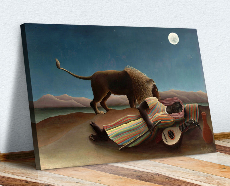 Canvas Wall Art – The Sleeping Gypsy Print by Henri Rousseau | Framed 30mm Deep Artwork