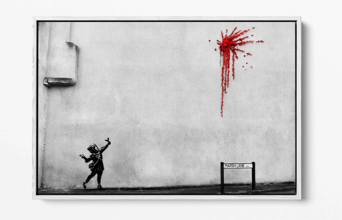 BANKSY VALENTINES ARTWORK -FLOAT EFFECT CANVAS WALL ART PIC PRINT GRAFFITI- RED