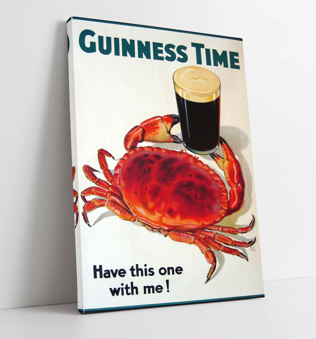 Vintage Guinness Poster - Crab Art Print Canvas Wall Art With Premium Varnish Finish