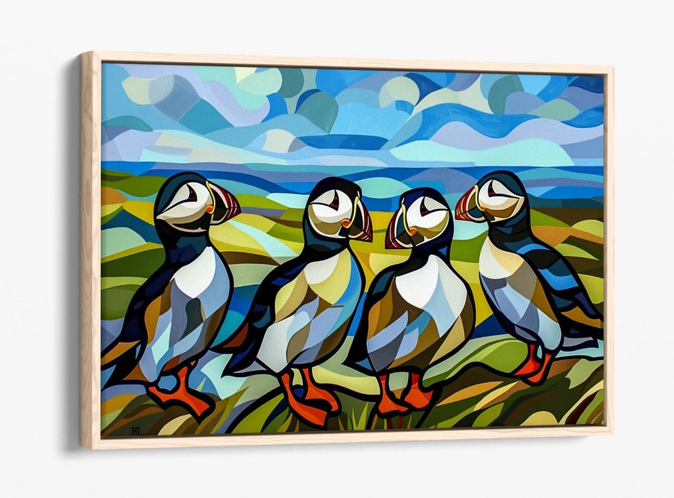 Canvas Wall Art – Puffins Art Print | Seaside Canvas Print With Float Effect Frame