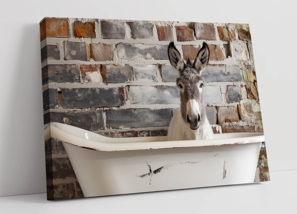 Canvas Wall Art - Donkey Art Print on Brick Wall Bathroom Decor | Handmade Satin Finish