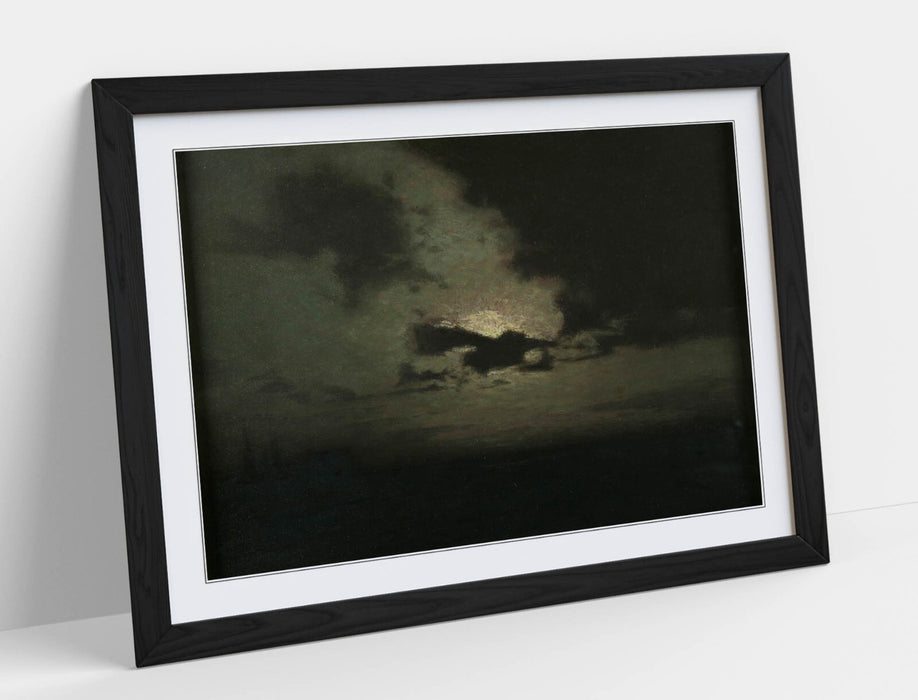 Framed Wall Art Poster - L Birge Harrison The Hidden Moon Painting in Woodgrain Frame