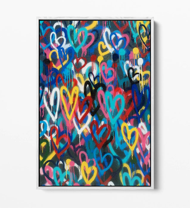 BANKSY LOVE WALL PORTRAIT -FLOAT EFFECT CANVAS WALL ART PIC PRINT-RAINBOW COLOUR