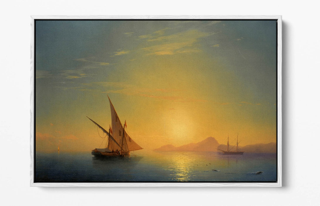 Float Effect Canvas Art – Ischia Sunset Island Handmade Wall Print with Premium Varnish