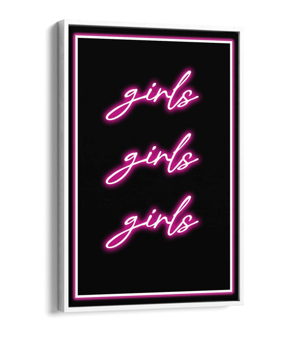 Pink Neon Canvas Art - Girls Bedroom Decor | Float Effect Canvas Wall Print