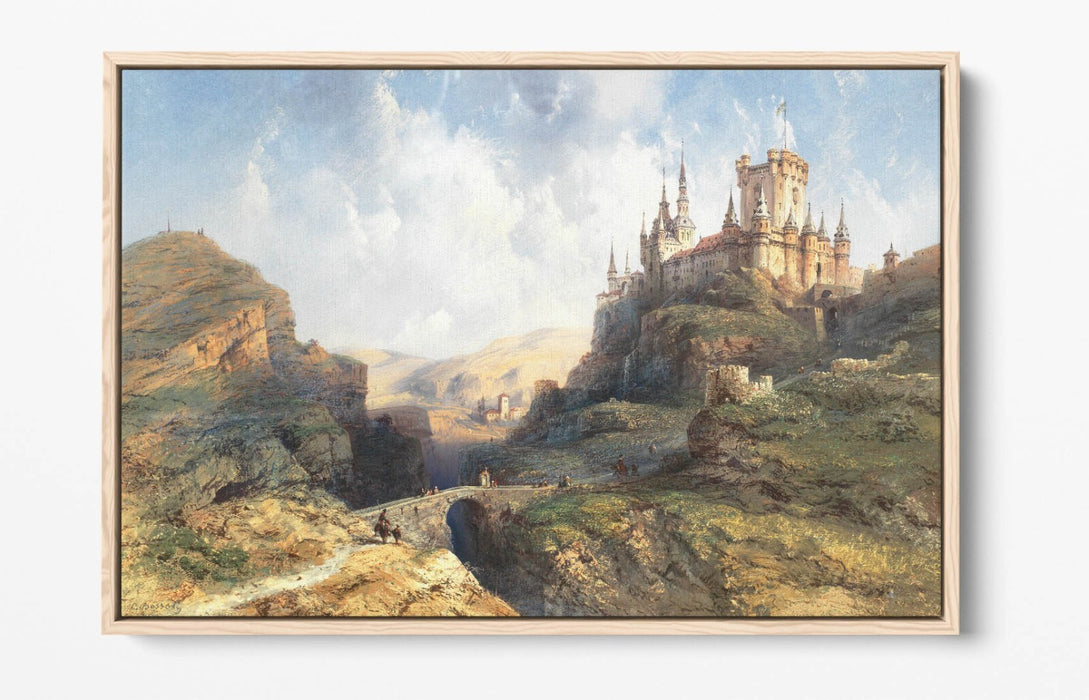CARLO BOSSOLI, TRAVELLERS ON THE CASTLE ROAD -FLOAT EFFECT CANVAS WALL ART PRINT