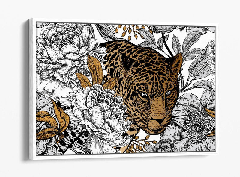 Float Effect Canvas Art – Leopard Among Peonies | Handmade UK Canvas Print