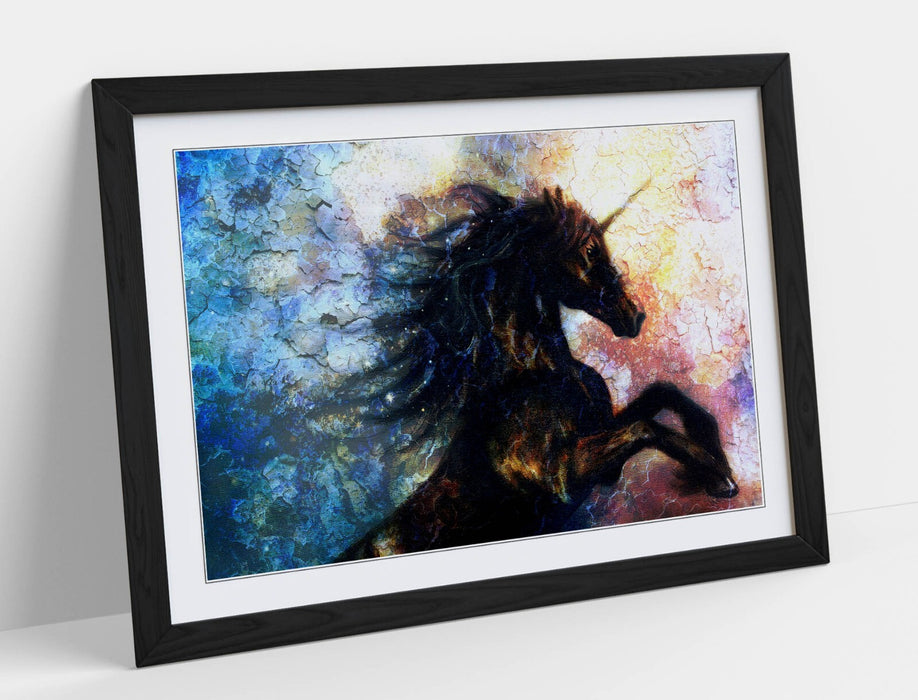 Unicorn Wall Art – Black Shadow Multi Colour Framed Poster Print, Handmade UK