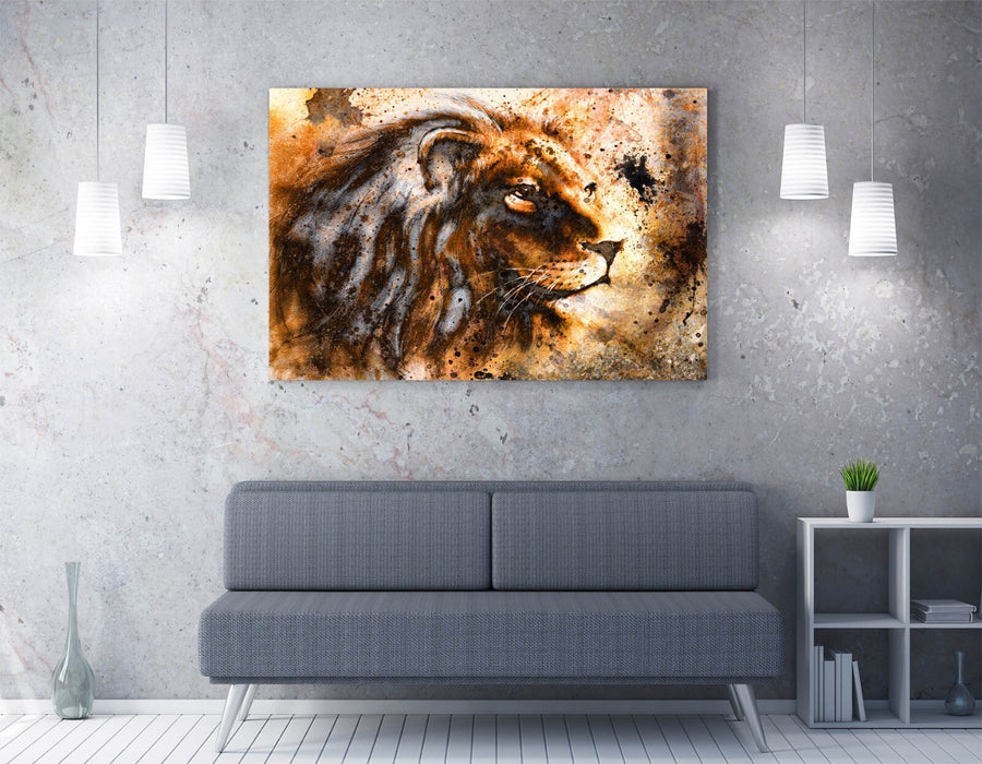 Lion Head Canvas Art - Rustic Wall Decor | Bedroom Canvas Print, Handmade