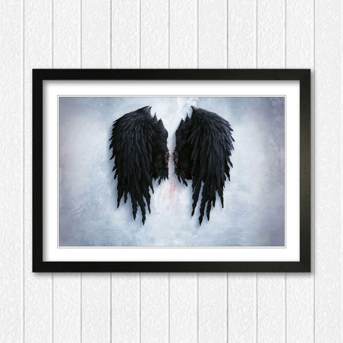 FALLEN BROKEN ANGEL BLACK WINGS STREET ART FRAMED POSTER PICTURE PRINT BANKSY