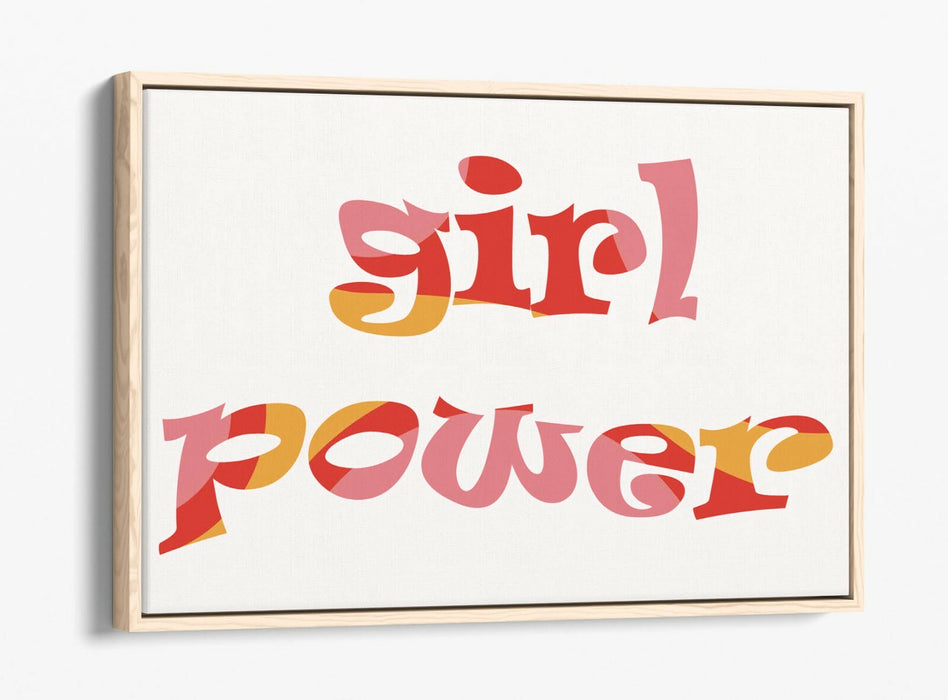 "GIRL POWER" GROOVY FEMINIST QUOTE 1 -FLOAT EFFECT CANVAS ART PRINT- PINK YELLOW