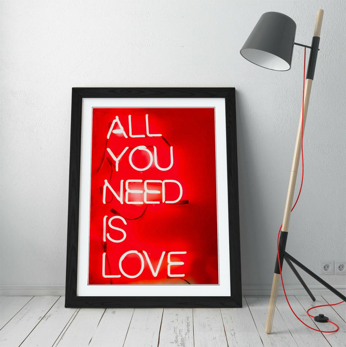 Framed Poster Print - Love Quote Poster Neon Sign Artwork | Handmade UK Frames
